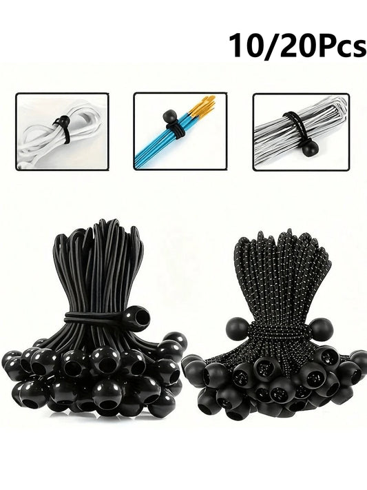 10/20/30/40/50Pcs Heavy Duty Adjustable Elastic Rope With Plastic Ball- Black, All-Season Camping Accessory For Tent Fixing, Storage And Transport- Foldable Durable Outdoor Gear, Camping Organizatio