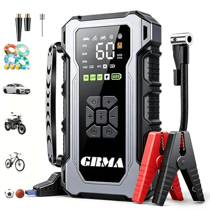10-In-1 Multi-Functional Emergency Start Power Supply With Air Pump, 150PSL Portable Car Battery Starter, Digital Tire Inflator, Suitable For 2.64 Gallon Gasoline Or 2.38 Gallon Battery, LED Emergenc