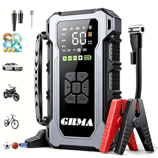 10-In-1 Multi-Functional Emergency Start Power Supply With Air Pump, 150PSL Portable Car Battery Starter, Digital Tire Inflator, Suitable For 2.64 Gallon Gasoline Or 2.38 Gallon Battery, LED Emergenc
