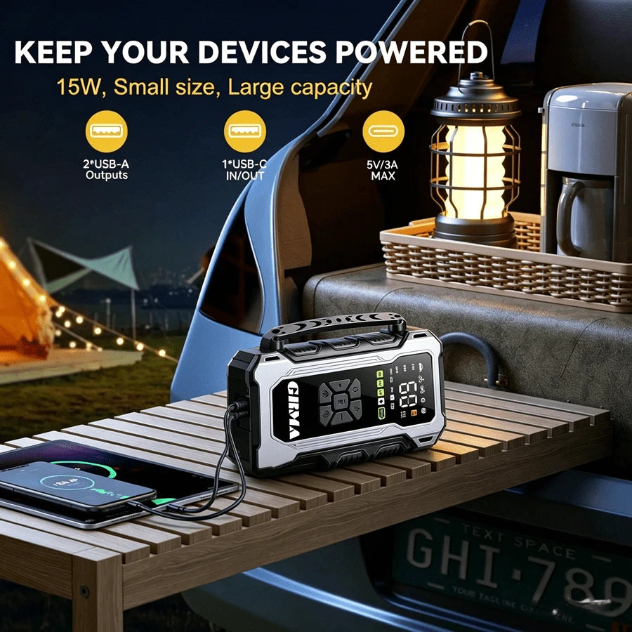 10-In-1 Multi-Functional Emergency Start Power Supply With Air Pump, 150PSL Portable Car Battery Starter, Digital Tire Inflator, Suitable For 2.64 Gallon Gasoline Or 2.38 Gallon Battery, LED Emergenc