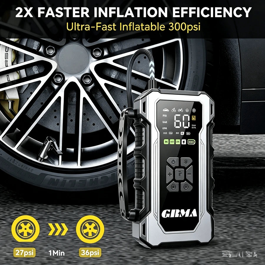 10-In-1 Multi-Functional Emergency Start Power Supply With Air Pump, 150PSL Portable Car Battery Starter, Digital Tire Inflator, Suitable For 2.64 Gallon Gasoline Or 2.38 Gallon Battery, LED Emergenc