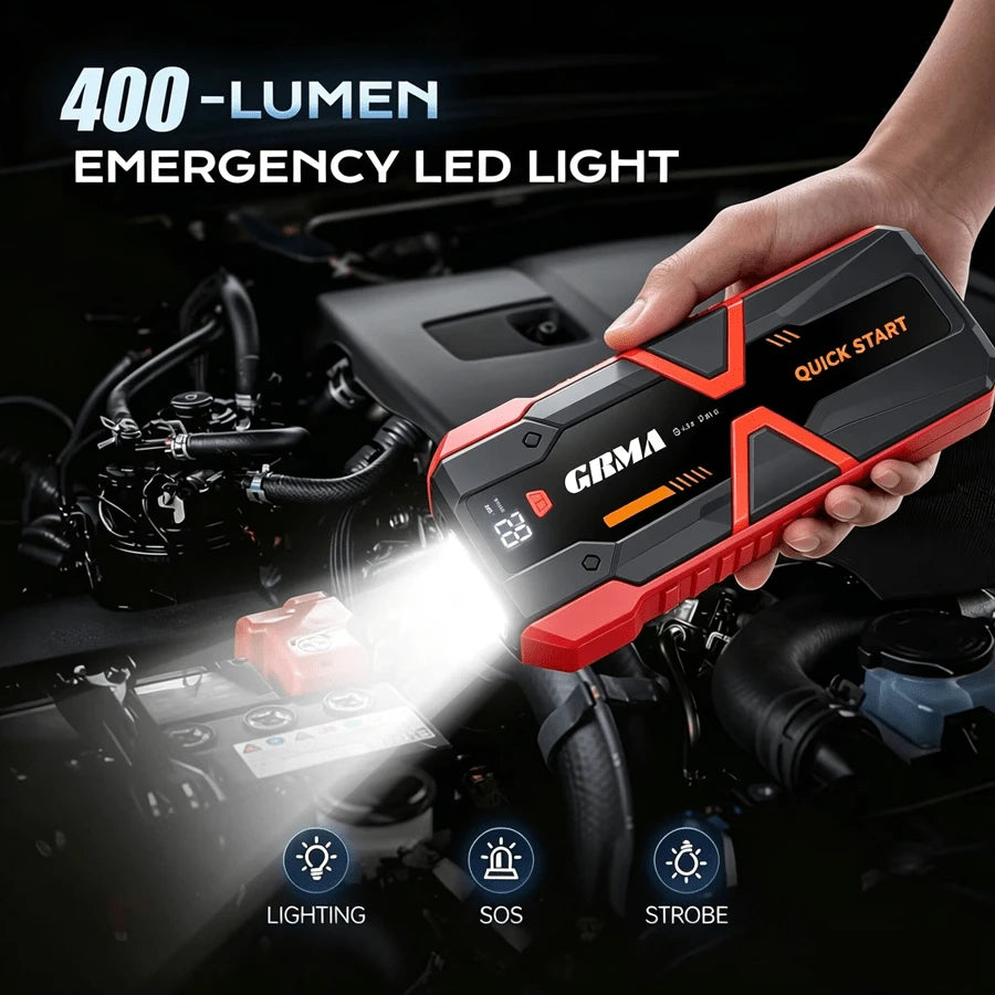 10-In-1 Multi-Functional Emergency Start Power Supply, Portable Car Battery Starter, Digital, Suitable For 2.64 Gallon Gasoline Or 2.38 Gallon Battery, LED Emergency Light, Car Emergency Tool