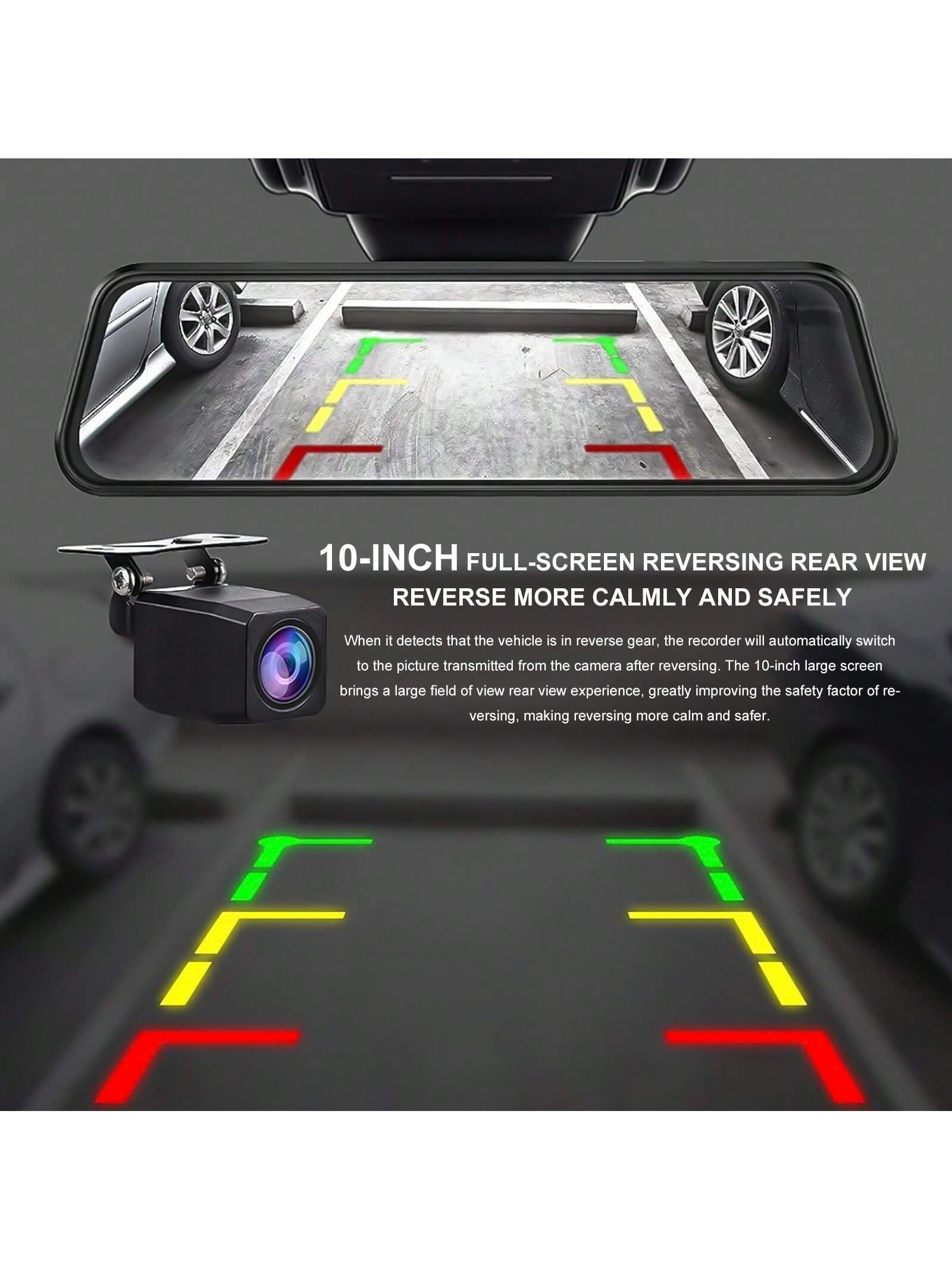 10'' Mirror Dash Cam, Rear View Mirror Camera With 1080P Rear Camera, Dash Cam Front And Rear, Dual Dash Camera For Cars, Parking Monitoring