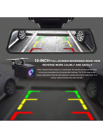 10'' Mirror Dash Cam, Rear View Mirror Camera With 1080P Rear Camera, Dash Cam Front And Rear, Dual Dash Camera For Cars, Parking Monitoring