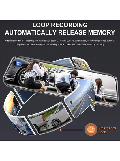 10'' Mirror Dash Cam, Rear View Mirror Camera With 1080P Rear Camera, Dash Cam Front And Rear, Dual Dash Camera For Cars, Parking Monitoring