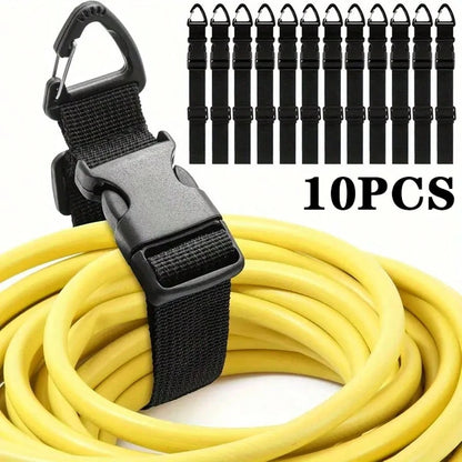 10-Pack Durable Adjustable Cable Organizer With Black Hooks- 17.72-Inch Polypropylene Workshop Garage Cable Management System, Black Adjustable Strap Extension Cord Holder, Cable Ties
