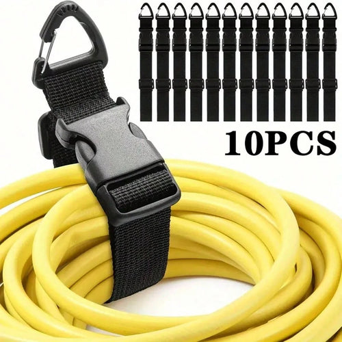 10-Pack Durable Adjustable Cable Organizer With Black Hooks- 17.72-Inch Polypropylene Workshop Garage Cable Management System, Black Adjustable Strap Extension Cord Holder, Cable Ties
