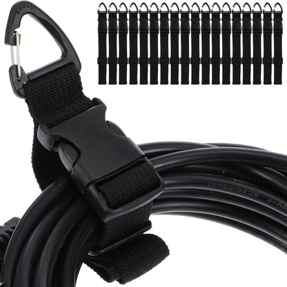 10-Pack Durable Adjustable Cable Organizer With Black Hooks- 17.72-Inch Polypropylene Workshop Garage Cable Management System, Black Adjustable Strap Extension Cord Holder, Cable Ties