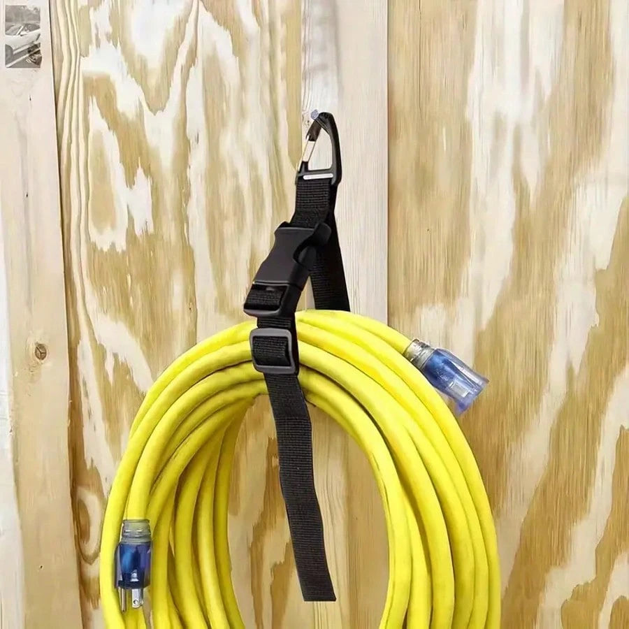 10-Pack Durable Adjustable Cable Organizer With Black Hooks- 17.72-Inch Polypropylene Workshop Garage Cable Management System, Black Adjustable Strap Extension Cord Holder, Cable Ties