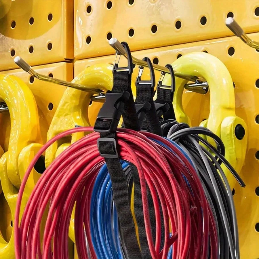 10-Pack Durable Adjustable Cable Organizer With Black Hooks- 17.72-Inch Polypropylene Workshop Garage Cable Management System, Black Adjustable Strap Extension Cord Holder, Cable Ties