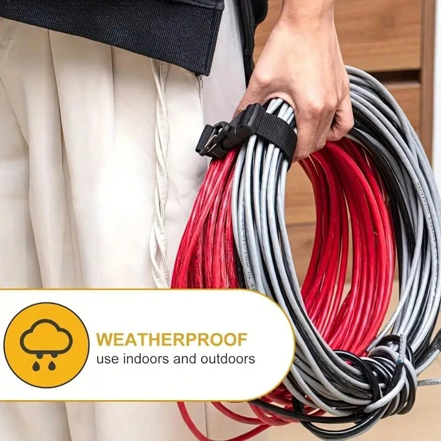 10-Pack Durable Adjustable Cable Organizer With Black Hooks- 17.72-Inch Polypropylene Workshop Garage Cable Management System, Black Adjustable Strap Extension Cord Holder, Cable Ties