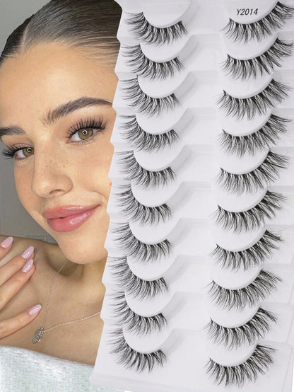 10 Pairs Natural Look False Eyelashes, Handmade Transparent Stem Lashes, Thin And Lightweight For No-Makeup Look, Reusable, Suitable For Women's Daily Makeup And Work