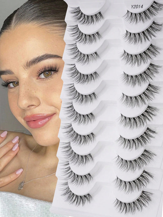 10 Pairs Natural Look False Eyelashes, Handmade Transparent Stem Lashes, Thin And Lightweight For No-Makeup Look, Reusable, Suitable For Women's Daily Makeup And Work