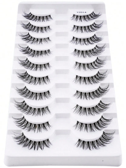 10 Pairs Natural Look False Eyelashes, Handmade Transparent Stem Lashes, Thin And Lightweight For No-Makeup Look, Reusable, Suitable For Women's Daily Makeup And Work