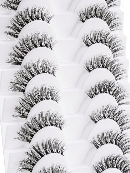 10 Pairs Natural Look False Eyelashes, Handmade Transparent Stem Lashes, Thin And Lightweight For No-Makeup Look, Reusable, Suitable For Women's Daily Makeup And Work