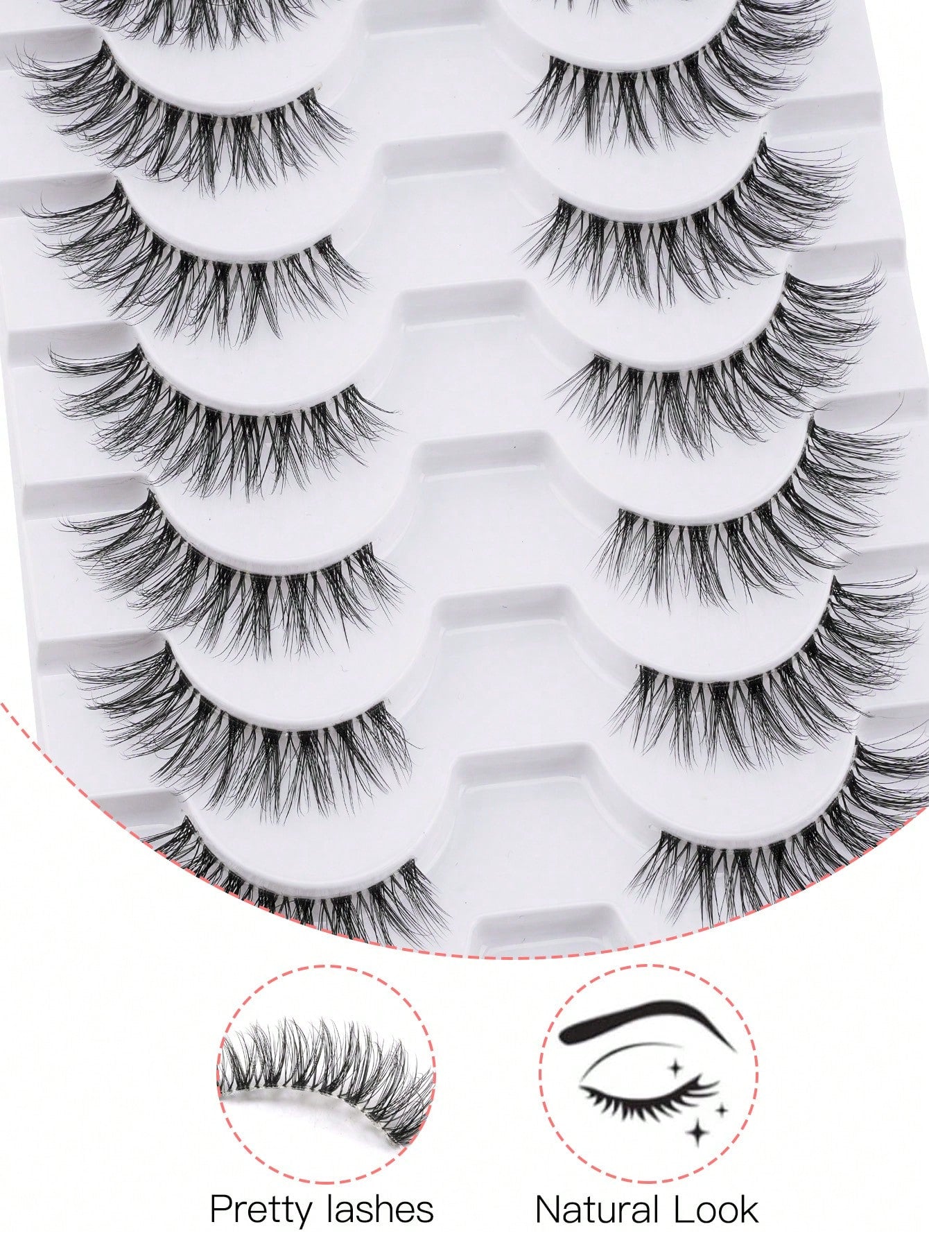 10 Pairs Natural Look False Eyelashes, Handmade Transparent Stem Lashes, Thin And Lightweight For No-Makeup Look, Reusable, Suitable For Women's Daily Makeup And Work