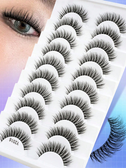 10 Pairs Natural Look False Eyelashes, Handmade Transparent Stem Lashes, Thin And Lightweight For No-Makeup Look, Reusable, Suitable For Women's Daily Makeup And Work