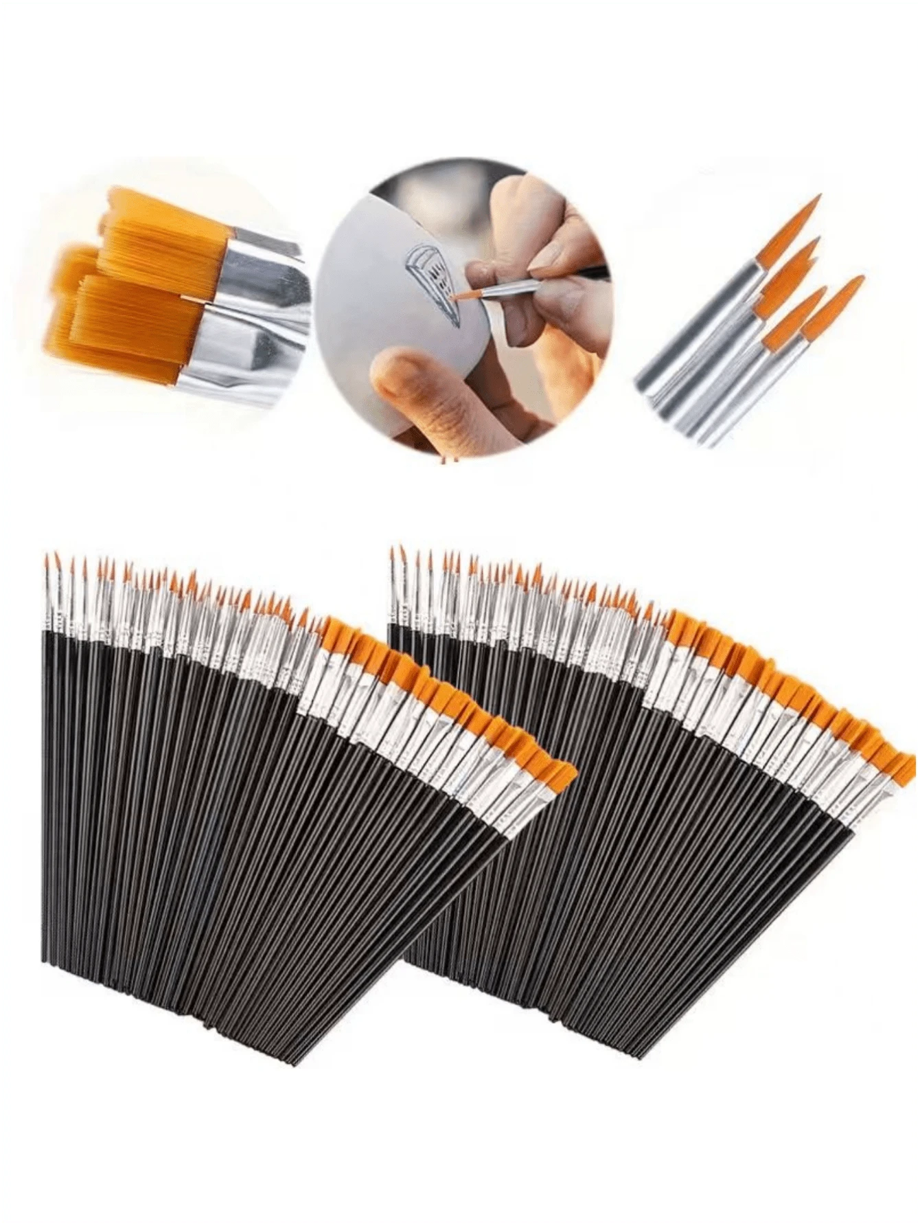 100/200pcs Paint Brush Set- Washable Nylon Bristles, Flat & Round Detailed Mini Brushes Suitable For Acrylic, Oil, Watercolor Painting- Perfect For Crafts (Black),Back To School,School Supplies