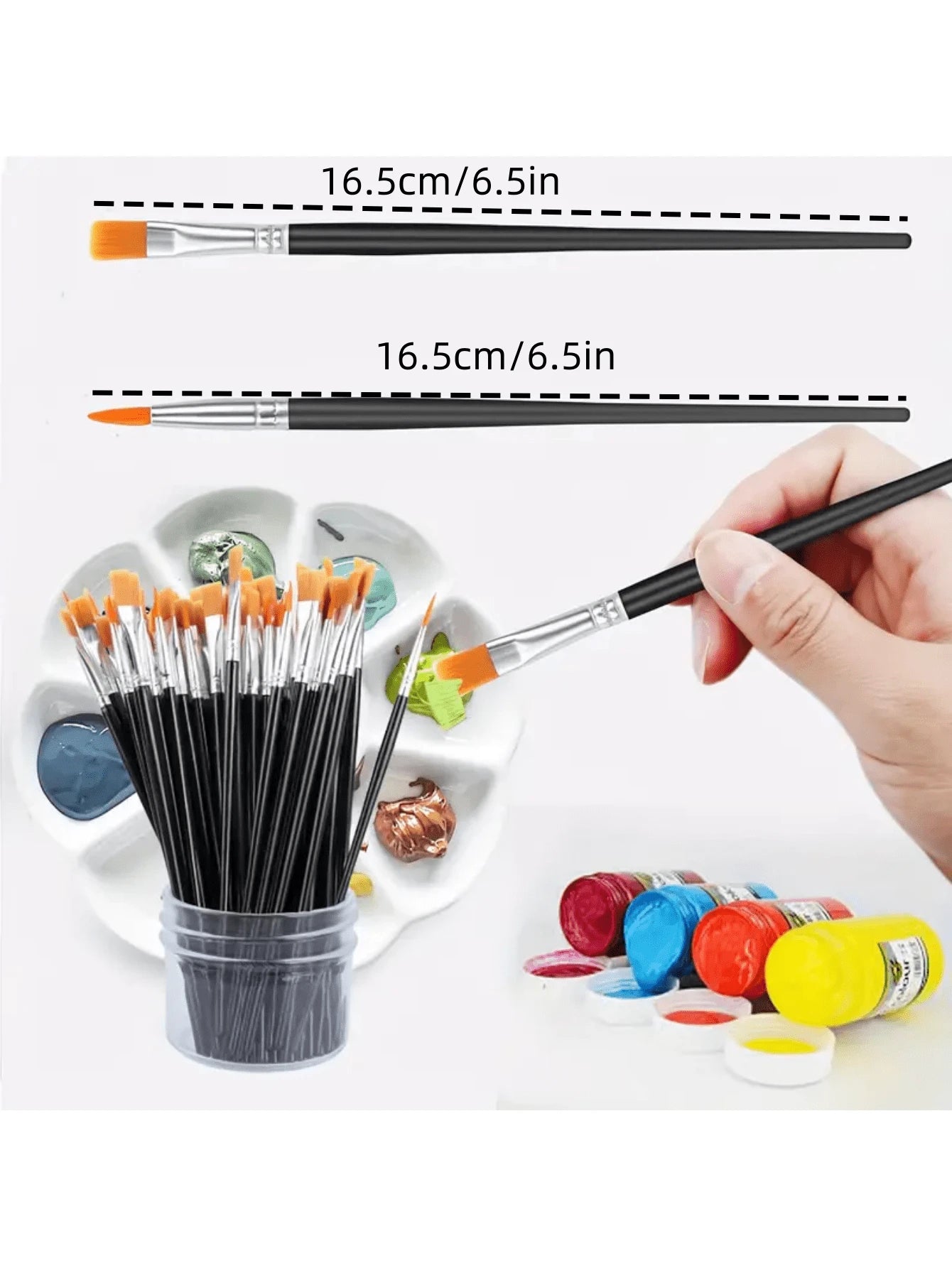 100/200pcs Paint Brush Set- Washable Nylon Bristles, Flat & Round Detailed Mini Brushes Suitable For Acrylic, Oil, Watercolor Painting- Perfect For Crafts (Black),Back To School,School Supplies