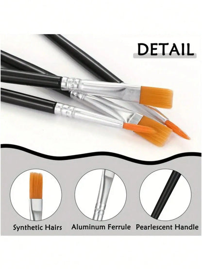 100/200pcs Paint Brush Set- Washable Nylon Bristles, Flat & Round Detailed Mini Brushes Suitable For Acrylic, Oil, Watercolor Painting- Perfect For Crafts (Black),Back To School,School Supplies