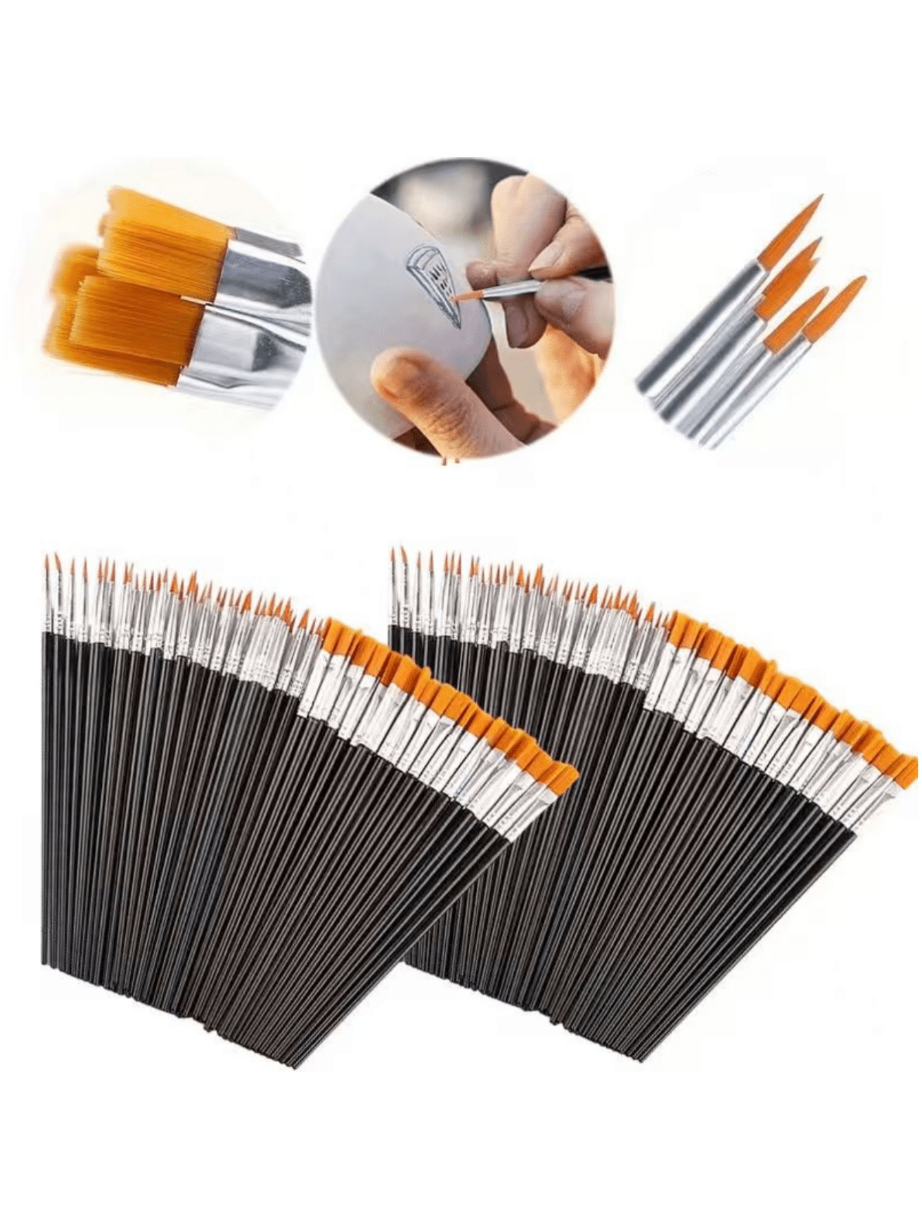 100/200pcs Paint Brush Set- Washable Nylon Bristles, Flat & Round Detailed Mini Brushes Suitable For Acrylic, Oil, Watercolor Painting- Perfect For Crafts (Black),Back To School,School Supplies