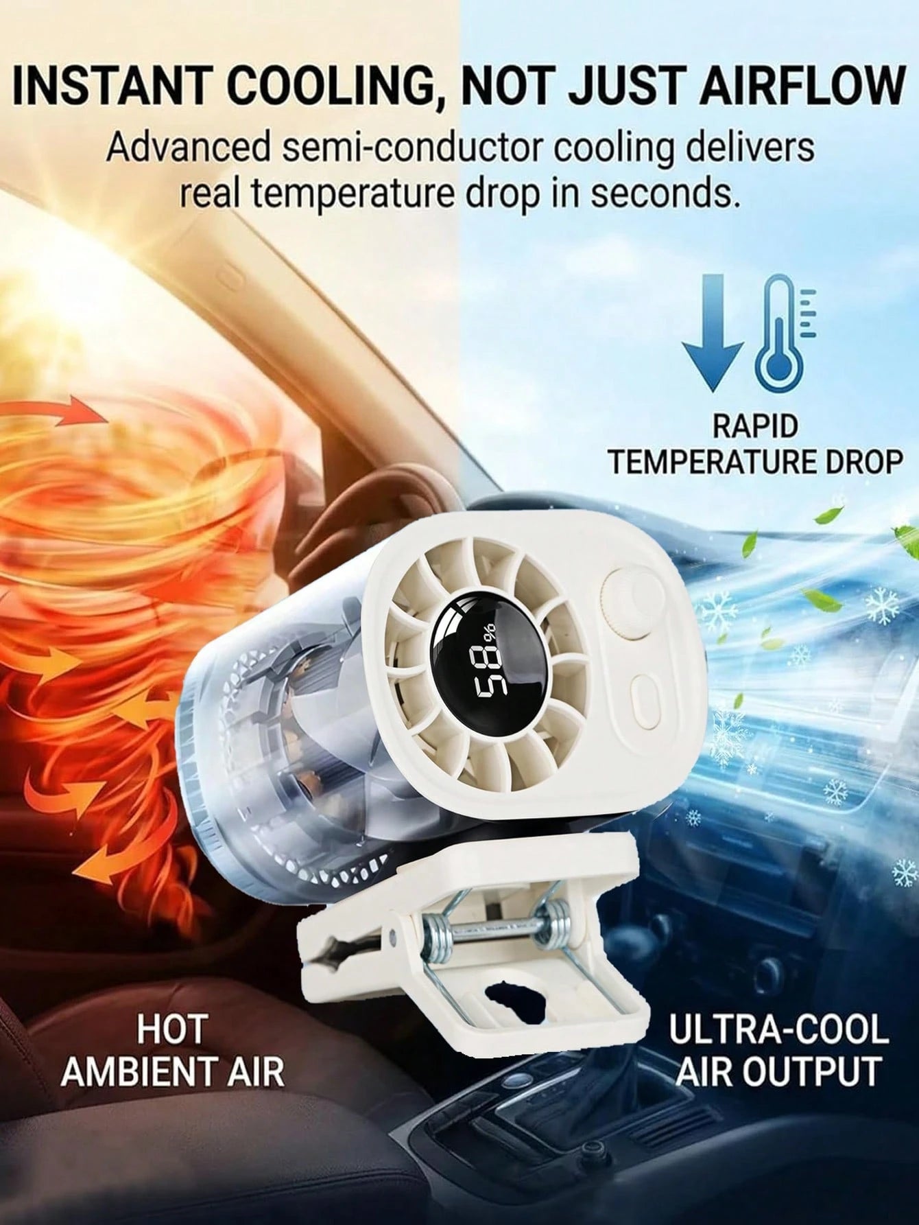 100 Speeds Car Clip-On Fan Adjustable USB Rechargeable LED Display 1200mAh Clip-On Portable Fan With 360° Rotation, Pocket Size Summer Cooling Essentials For Travel/Beach/Concert/Car/Hiking Gifts Cli