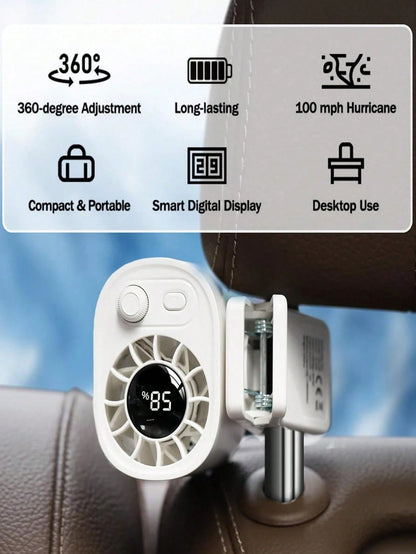 100 Speeds Car Clip-On Fan Adjustable USB Rechargeable LED Display 1200mAh Clip-On Portable Fan With 360° Rotation, Pocket Size Summer Cooling Essentials For Travel/Beach/Concert/Car/Hiking Gifts Cli