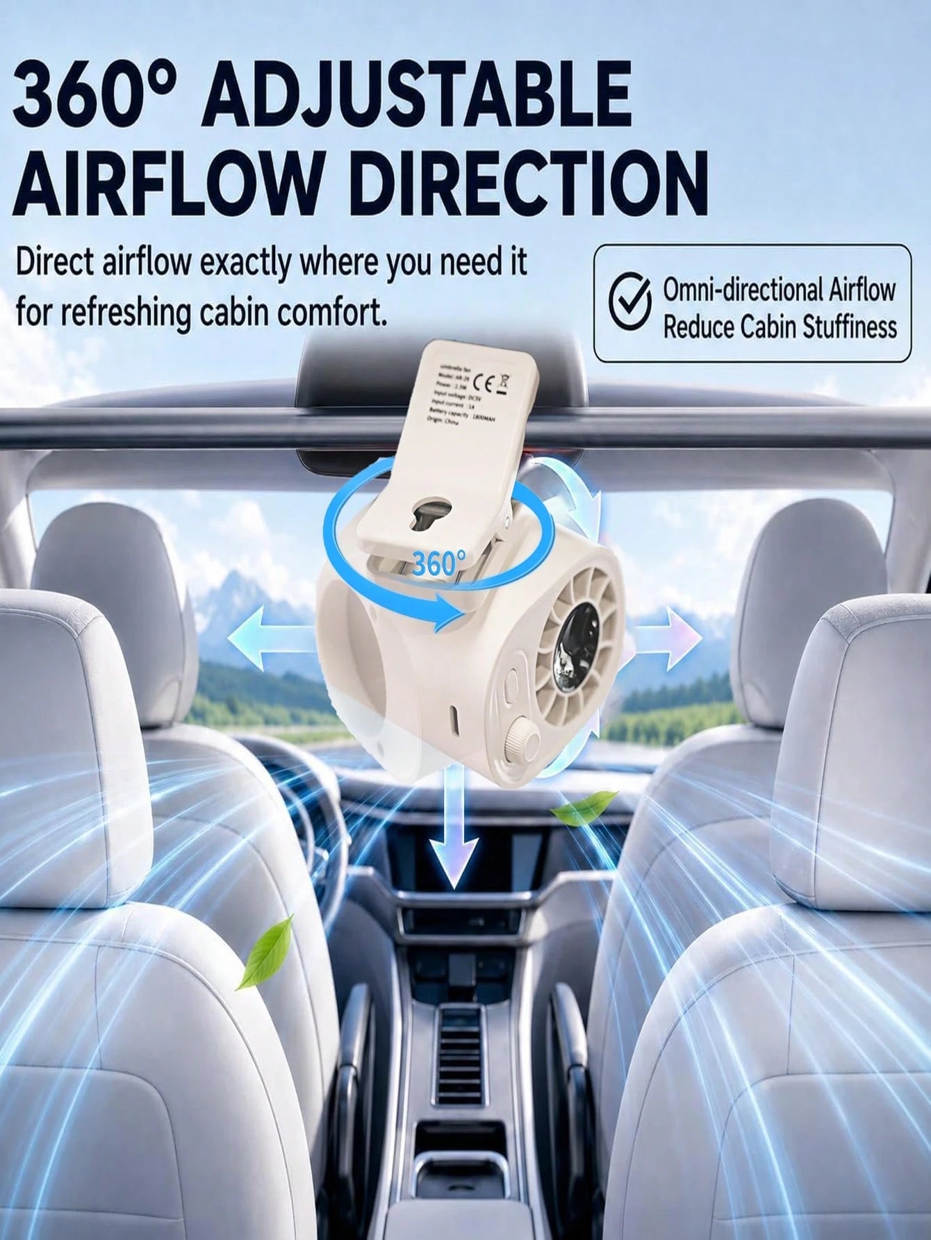 100 Speeds Car Clip-On Fan Adjustable USB Rechargeable LED Display 1200mAh Clip-On Portable Fan With 360° Rotation, Pocket Size Summer Cooling Essentials For Travel/Beach/Concert/Car/Hiking Gifts Cli