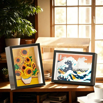 1000+Pcs Famous Painting Building Blocks Puzzle With Frame, Van Gogh Galaxy Pixel Art Blocks, Starry Night, The Great Wave Off Kanagawa, Sunflowers Frame, Assembled Famous Painting, Building Block Toy
