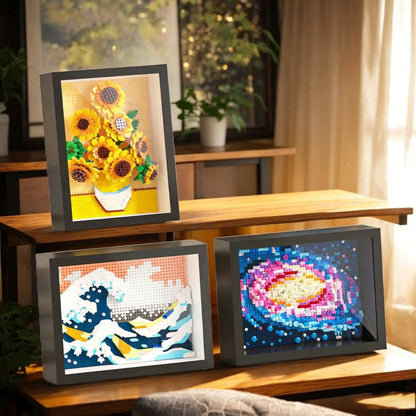 1000+Pcs Famous Painting Building Blocks Puzzle With Frame, Van Gogh Galaxy Pixel Art Blocks, Starry Night, The Great Wave Off Kanagawa, Sunflowers Frame, Assembled Famous Painting, Building Block Toy