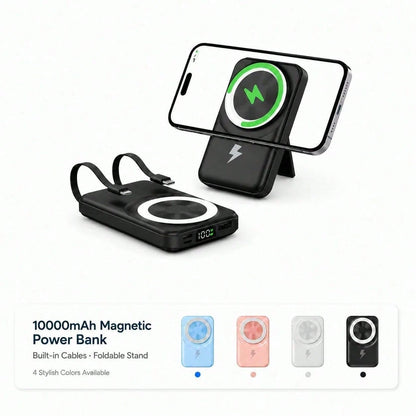 10000mAh Foldable Phone Stand Magnetic Power Bank, Built-In Lightning & USB C Cables 15W Wireless Fast Charging 22.5W Wired Charging, Travel Essentials Camping Essentials Back To School Supplies Dorm