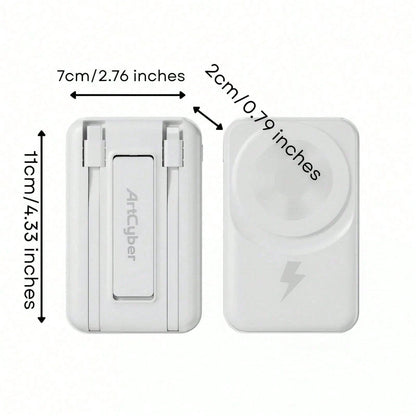 10000mAh Leisure Trip Magnetic Wireless Power Bank 15W Magnetic Charging 22.5W High-Speed Charging Foldable Phone Stand Built-In 2 Cables Digital Battery Display Multi-Device Charging Works With 12 1