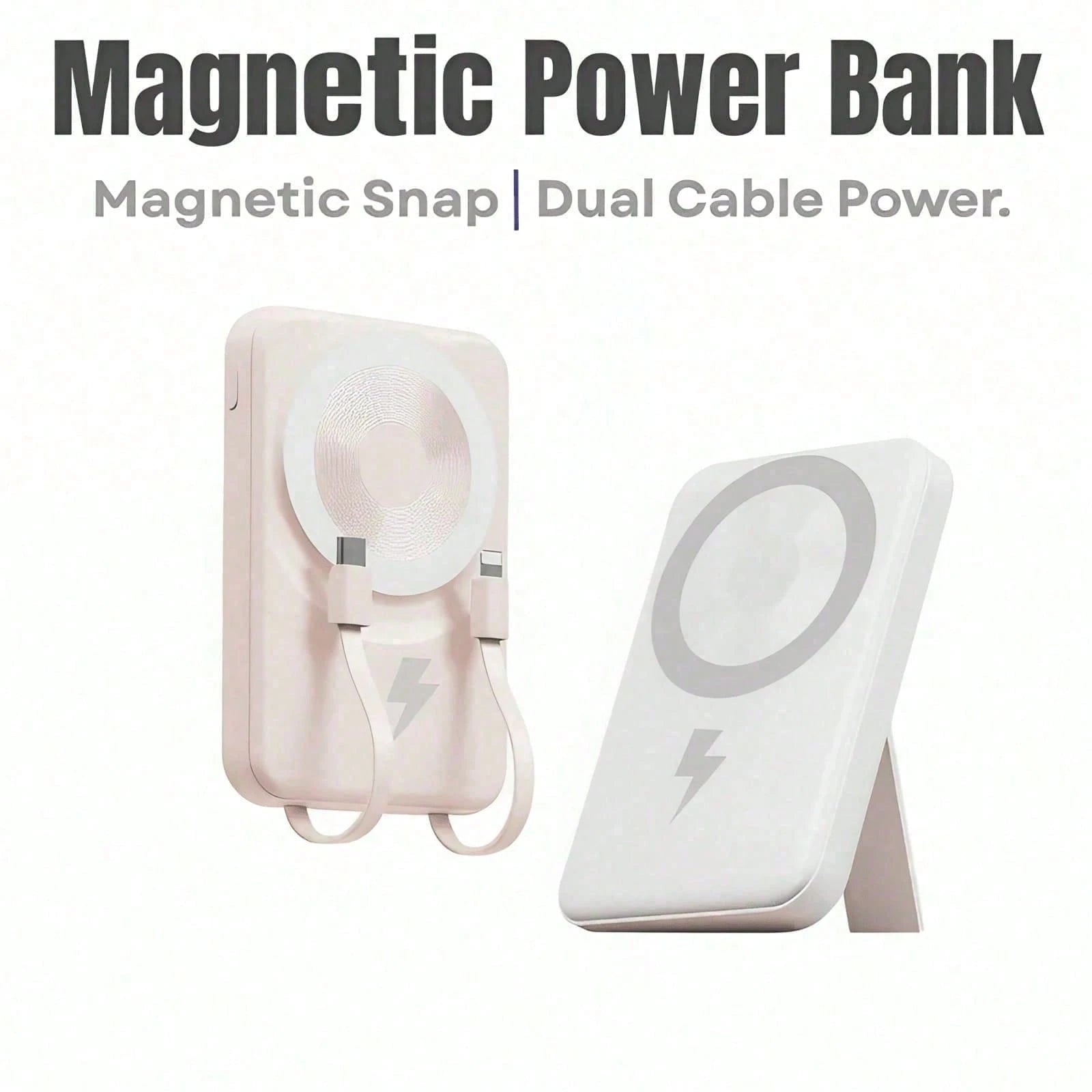 10000mAh Leisure Trip Magnetic Wireless Power Bank 15W Magnetic Charging 22.5W High-Speed Charging Foldable Phone Stand Built-In 2 Cables Digital Battery Display Multi-Device Charging Works With 12 1