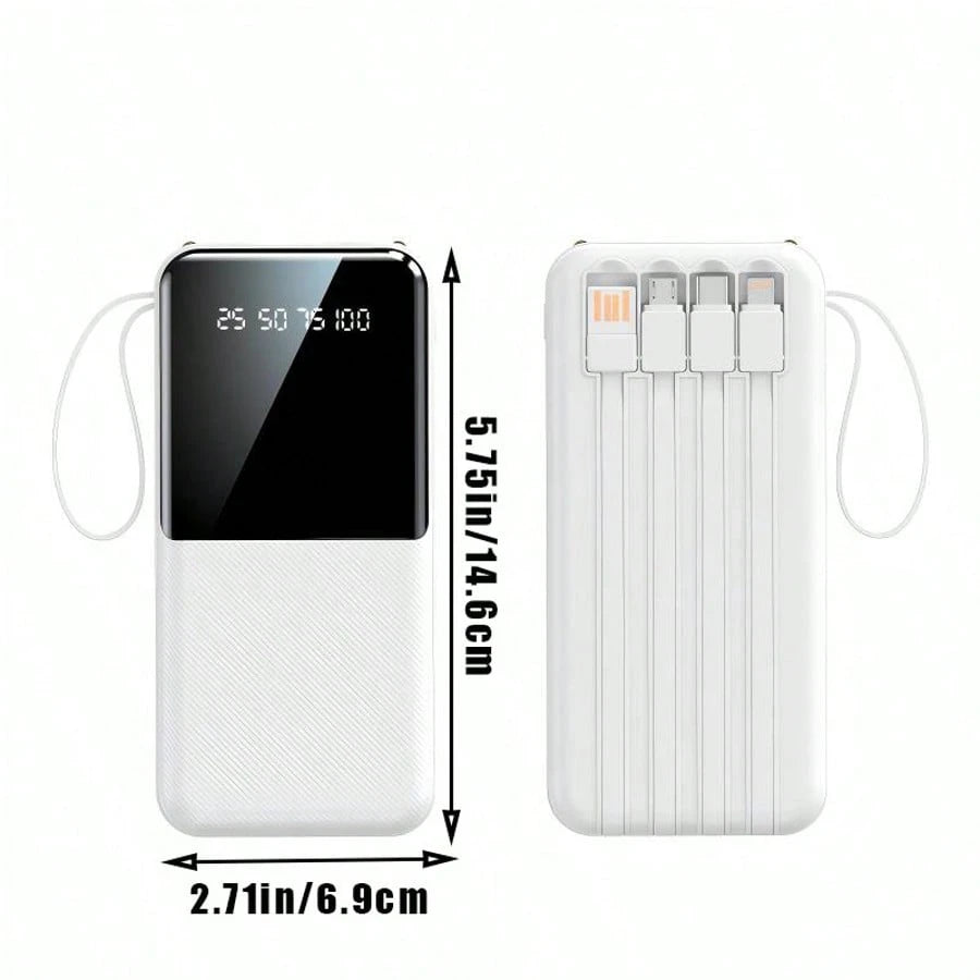 10000mAh Portable Power Bank With Built-In Lightning, USB-C & USB Charging Cables, 20W Output, LED Digital Display, Flashlight, High-Capacity Battery Pack For Travel, Outdoor & Emergency Use