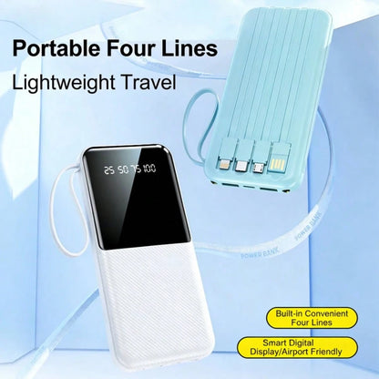 10000mAh Portable Power Bank With Built-In Lightning, USB-C & USB Charging Cables, 20W Output, LED Digital Display, Flashlight, High-Capacity Battery Pack For Travel, Outdoor & Emergency Use