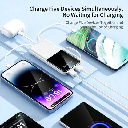 10000mAh Portable Power Bank With Built-In Lightning, USB-C & USB Charging Cables, 20W Output, LED Digital Display, Flashlight, High-Capacity Battery Pack For Travel, Outdoor & Emergency Use