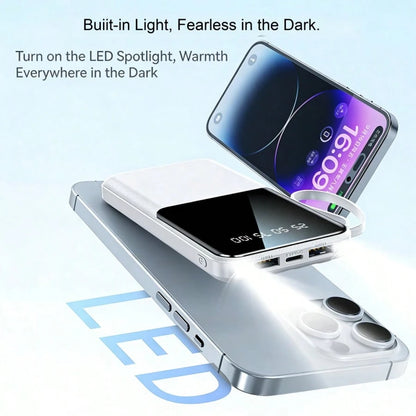 10000mAh Portable Power Bank With Built-In Lightning, USB-C & USB Charging Cables, 20W Output, LED Digital Display, Flashlight, High-Capacity Battery Pack For Travel, Outdoor & Emergency Use