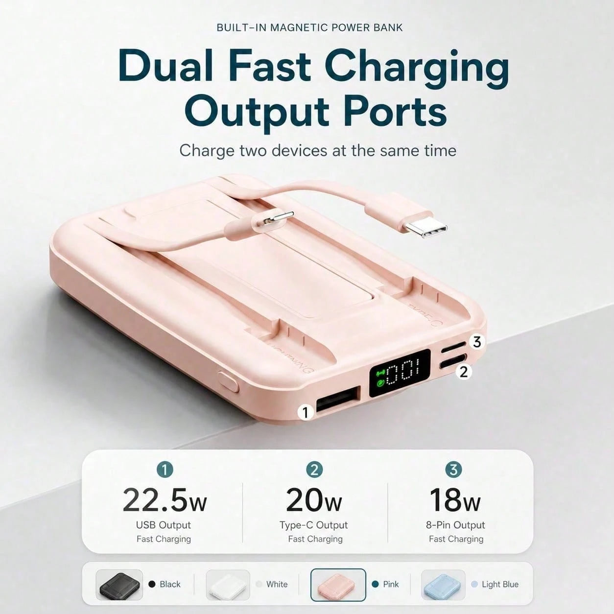 10000mAh Wireless Magnetic Power Bank With Kickstand, Dual Built-In Cables 15W Fast Magnetic Charging 22.5W Wired Charging, Travel Essentials Camping Essentials College Dorm Essentials Back To School