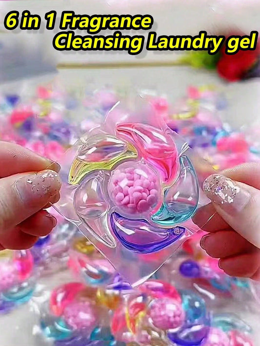 100pcs 6-In-1 Laundry Powder, Laundry Liquid, Laundry Detergent Capsules, Long-Lasting Fragrance, Antibacterial, Dust Mite Removal, Stain Removal, Fabric Softener, Laundry Scent