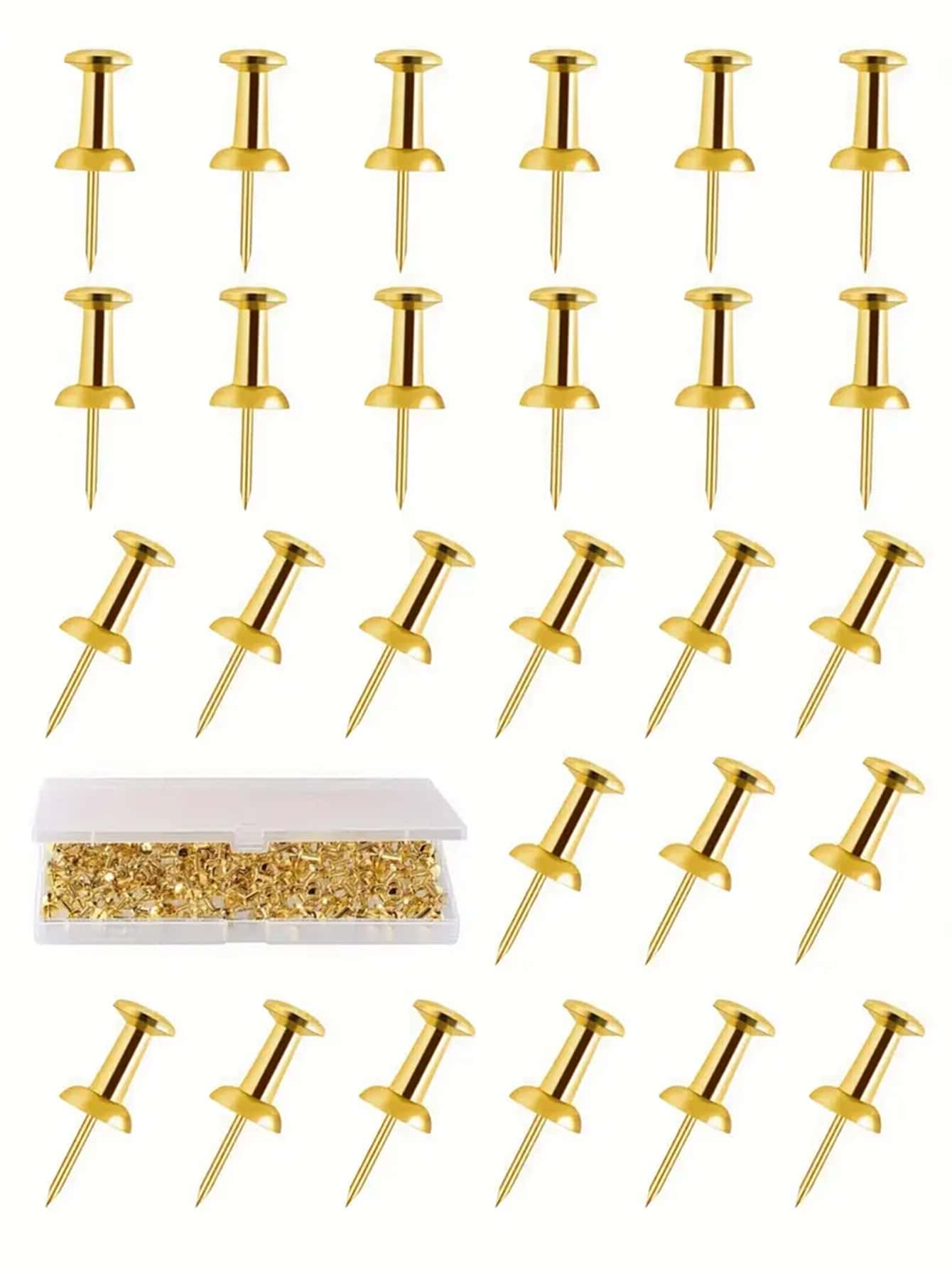 100pcs Gold-Color Push Pins, Standard Plastic Gold Thumbtacks, Soft Board Hanging Notice Bulletin Decorative Pins, Office Supplies Back To School