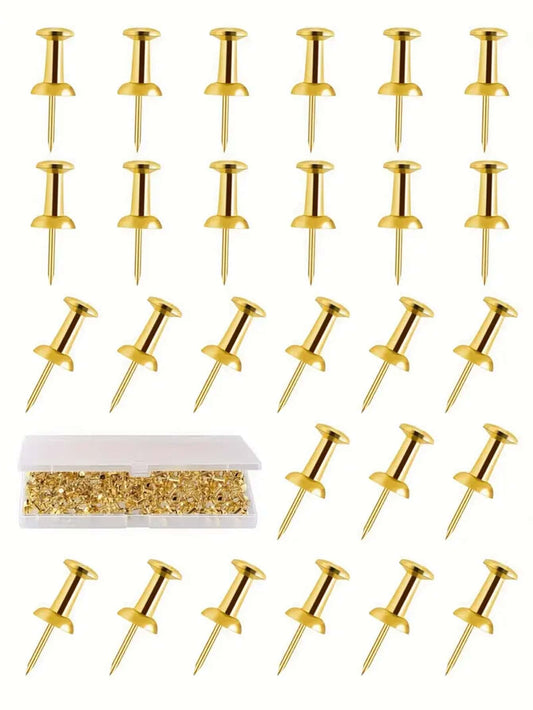 100pcs Gold-Color Push Pins, Standard Plastic Gold Thumbtacks, Soft Board Hanging Notice Bulletin Decorative Pins, Office Supplies Back To School