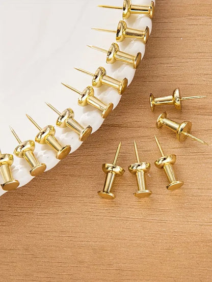 100pcs Gold-Color Push Pins, Standard Plastic Gold Thumbtacks, Soft Board Hanging Notice Bulletin Decorative Pins, Office Supplies Back To School