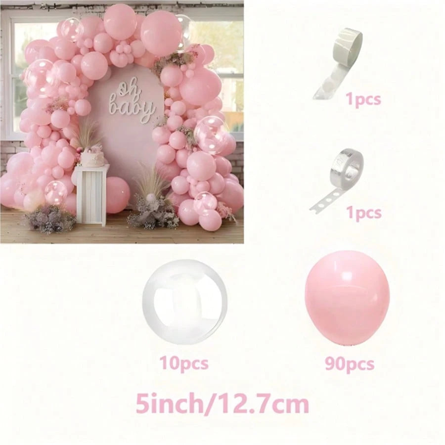 100pcs Pastel Pink, Yellow, Purple, Blue, White Balloons, Transparent Balloons, Floral Wreath, Arch Kit, For Baby Boy, Baby Girl, Kids, Ladies Birthday, Baby Shower, Wedding, Gender Reveal, Anniversar