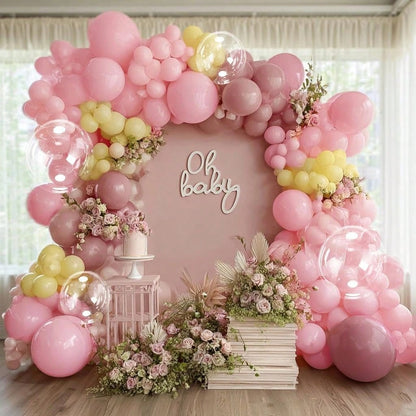 100pcs Pastel Pink, Yellow, Purple, Blue, White Balloons, Transparent Balloons, Floral Wreath, Arch Kit, For Baby Boy, Baby Girl, Kids, Ladies Birthday, Baby Shower, Wedding, Gender Reveal, Anniversar