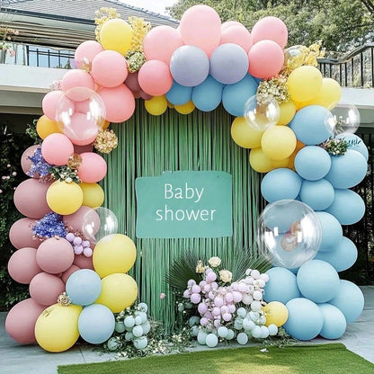 100pcs Pastel Pink, Yellow, Purple, Blue, White Balloons, Transparent Balloons, Floral Wreath, Arch Kit, For Baby Boy, Baby Girl, Kids, Ladies Birthday, Baby Shower, Wedding, Gender Reveal, Anniversar