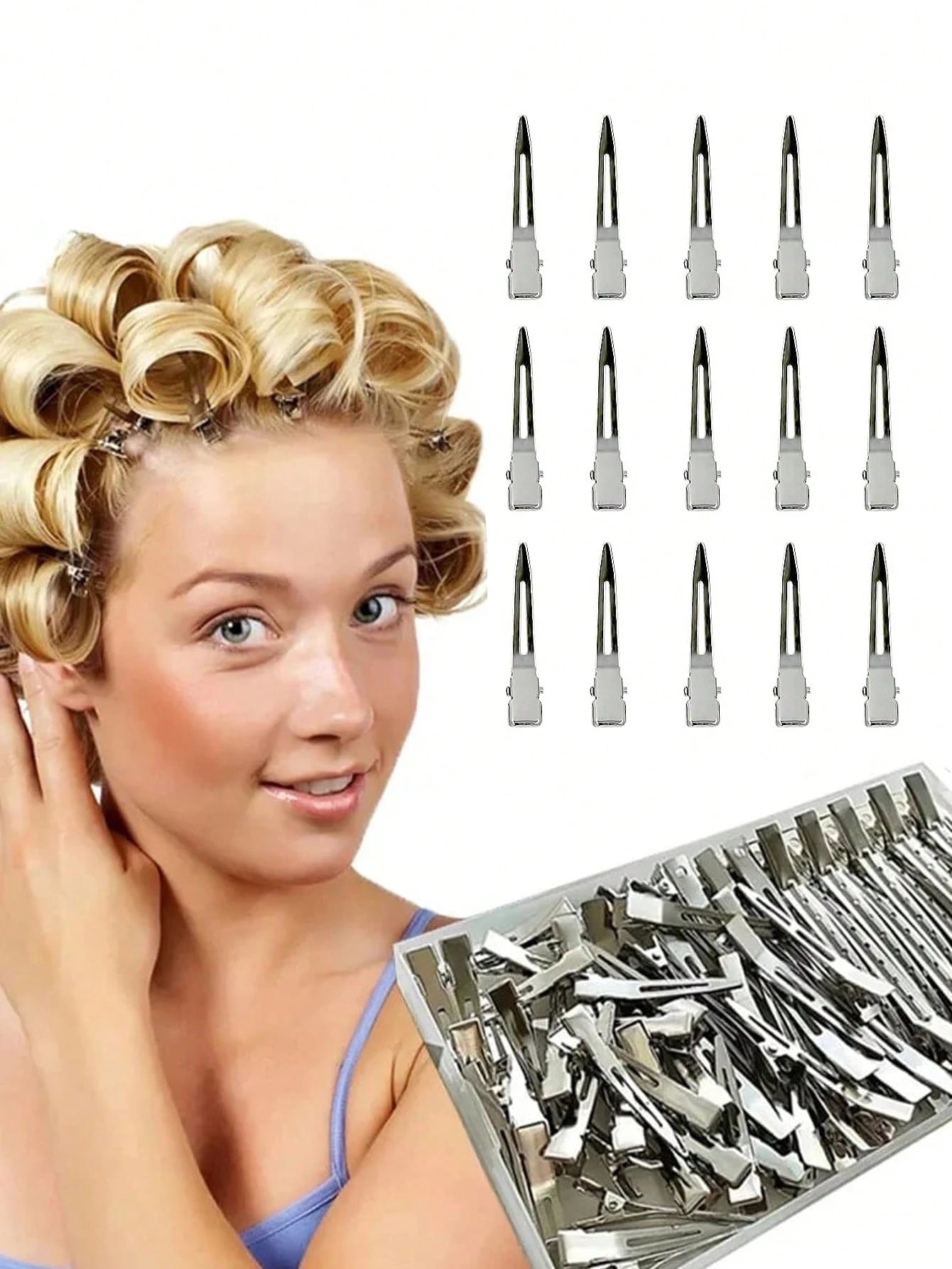 100Pcs Professional Ladies Salon Fixed Hair Pin 5.5cm Curl Metal Hair Clips Hair Root Fluffy Clips DIY Tools Hair Accessories Makeup No Crease Hair Clip Hairdressing Styling Tool(100pcs/50pcs/30pcs/15
