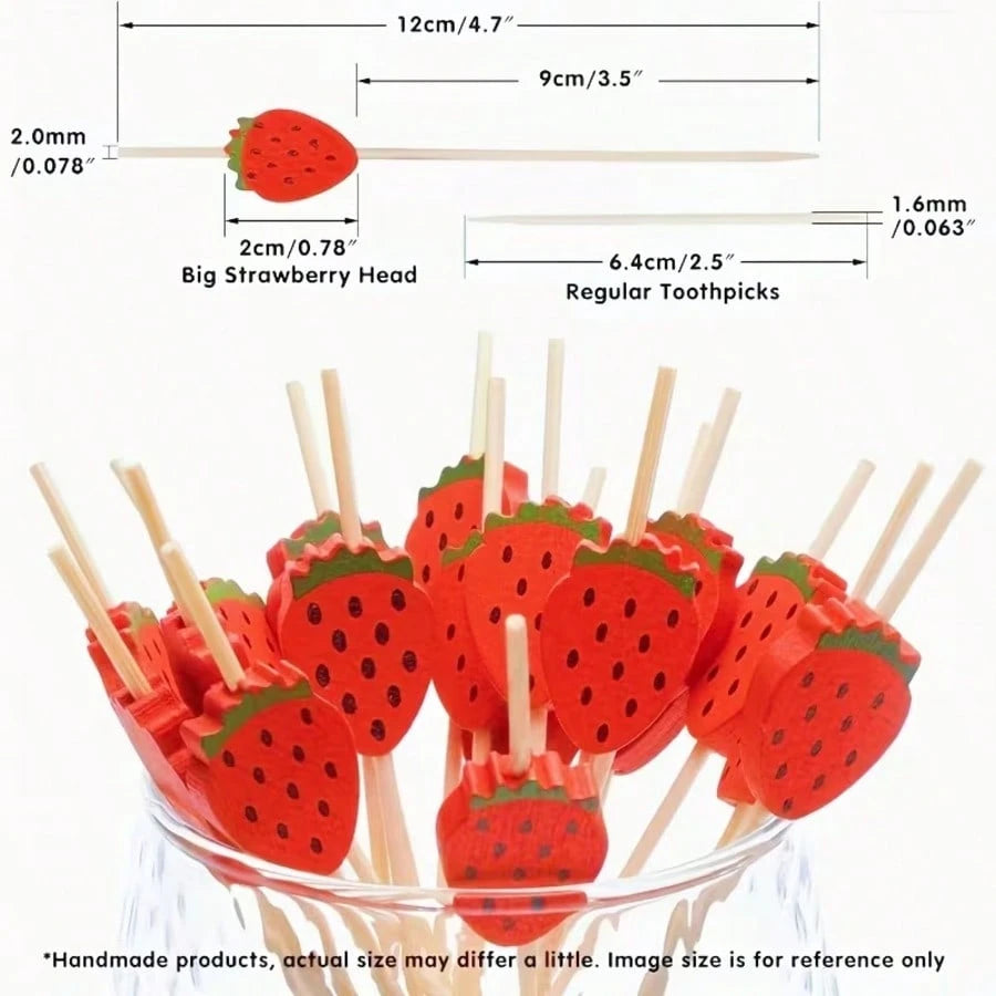 100pcs Strawberry Party Supply Strawberry Toothpicks Cake Picks For Baby Shower Buffet Fruit Platters Desserts Party Supplies