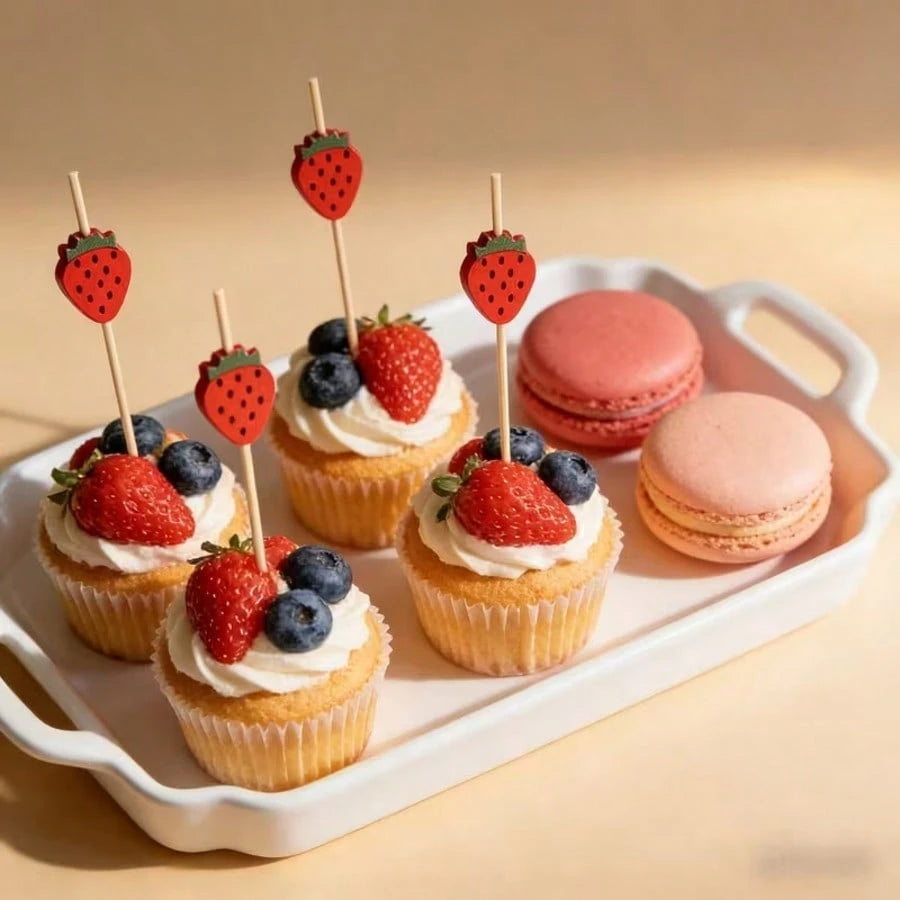 100pcs Strawberry Party Supply Strawberry Toothpicks Cake Picks For Baby Shower Buffet Fruit Platters Desserts Party Supplies