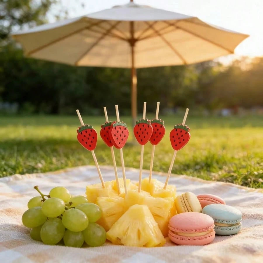 100pcs Strawberry Party Supply Strawberry Toothpicks Cake Picks For Baby Shower Buffet Fruit Platters Desserts Party Supplies