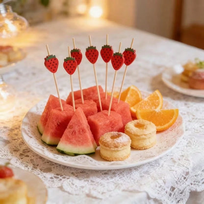 100pcs Strawberry Party Supply Strawberry Toothpicks Cake Picks For Baby Shower Buffet Fruit Platters Desserts Party Supplies